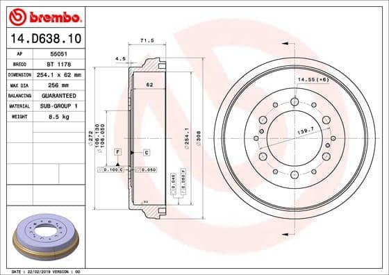 Bremžu trumulis BREMBO 14.D638.10 1