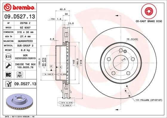 Bremžu diski BREMBO 09.D527.13 1