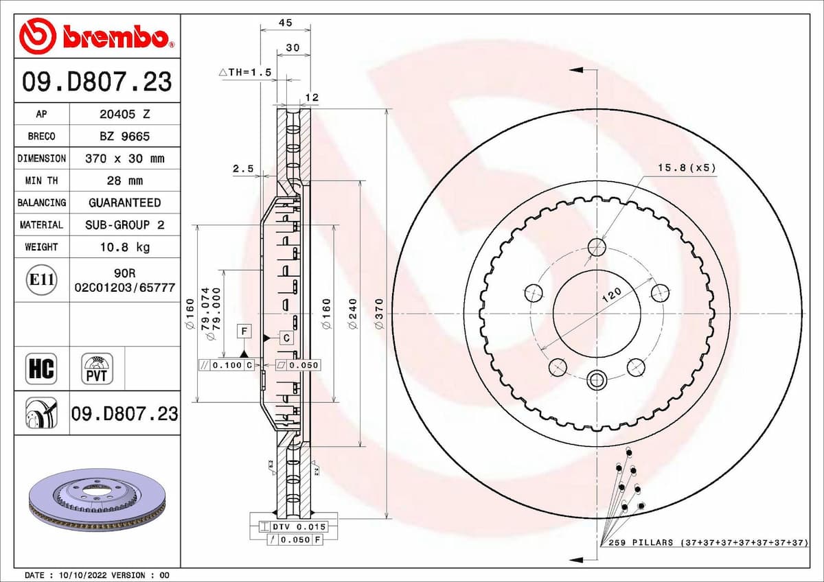 Bremžu diski BREMBO 09.D807.23 1