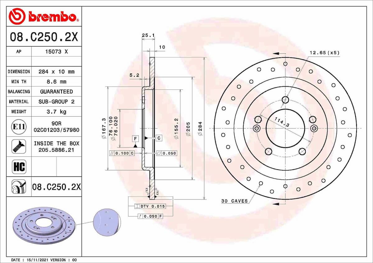 Bremžu diski BREMBO 08.C250.2X 1