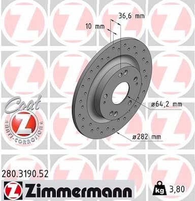 Bremžu diski ZIMMERMANN 280.3190.52 1