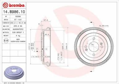 Bremžu trumulis BREMBO 14.B986.10 1