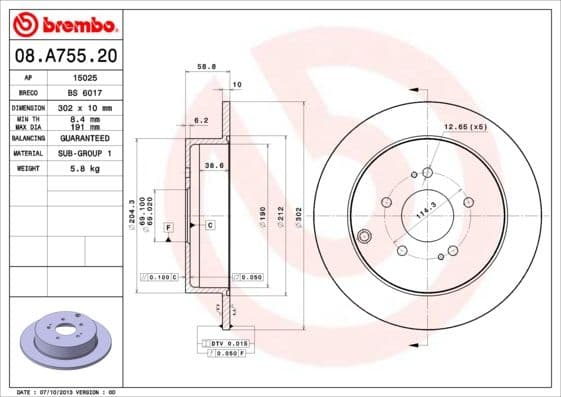 Bremžu diski BREMBO 08.A755.20 1