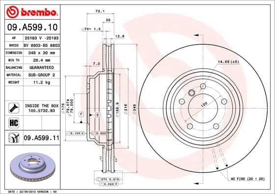 Bremžu diski BREMBO 09.A599.11 1