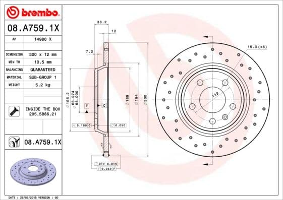 Bremžu diski BREMBO 08.A759.1X 1