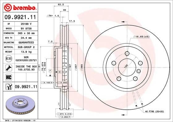 Bremžu diski BREMBO 09.9921.11 1