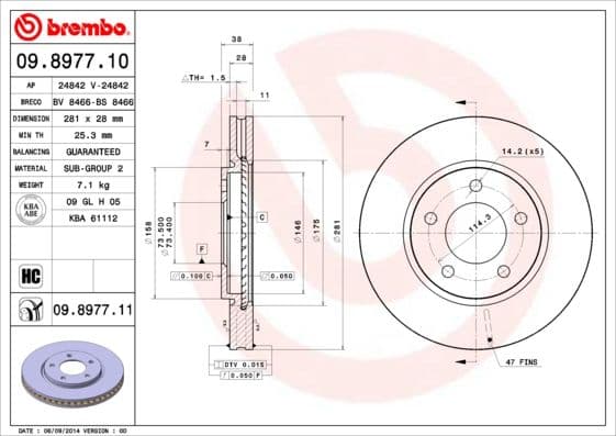 Bremžu diski BREMBO 09.8977.11 1