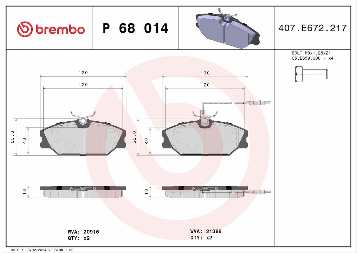 Bremžu uzliku kompl., Disku bremzes BREMBO P 68 014 1