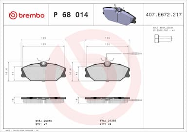 Bremžu uzliku kompl., Disku bremzes BREMBO P 68 014 1