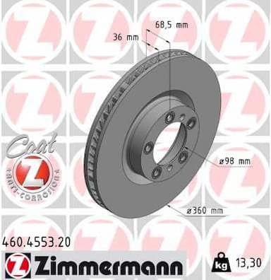 Bremžu diski ZIMMERMANN 460.4553.20 1