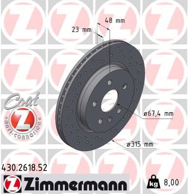 Bremžu diski ZIMMERMANN 430.2618.52 1