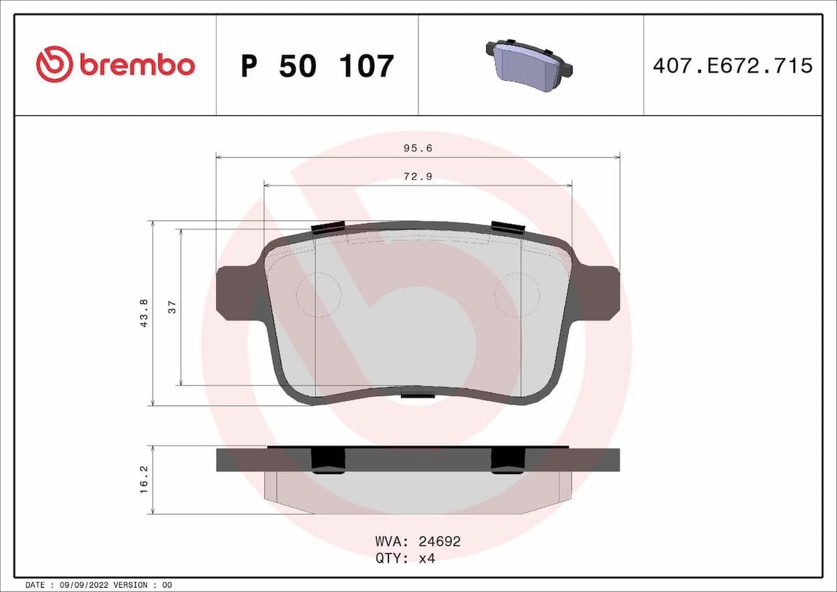 Bremžu uzliku kompl., Disku bremzes BREMBO P 50 107 1