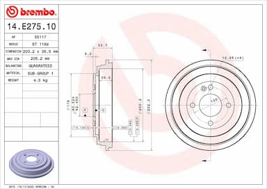 Bremžu trumulis BREMBO 14.E275.10 1