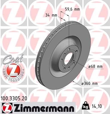 Bremžu diski ZIMMERMANN 100.3305.20 1