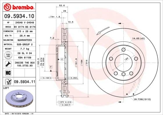 Bremžu diski BREMBO 09.5934.11 1