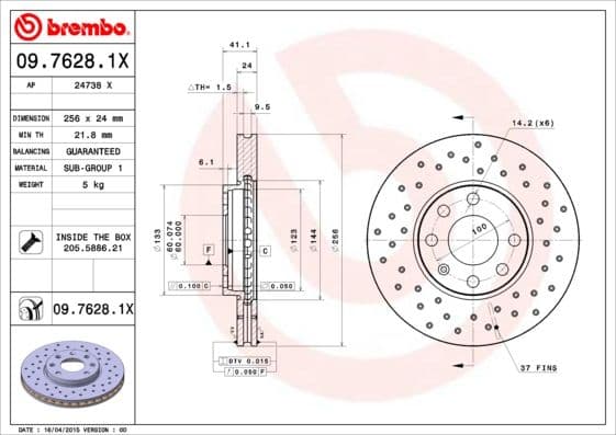 Bremžu diski BREMBO 09.7628.1X 1