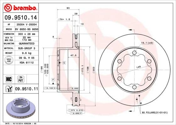 Bremžu diski BREMBO 09.9510.11 1