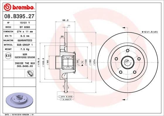 Bremžu diski BREMBO 08.B395.27 1