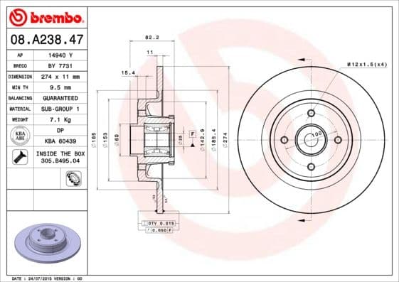 Bremžu diski BREMBO 08.A238.47 1