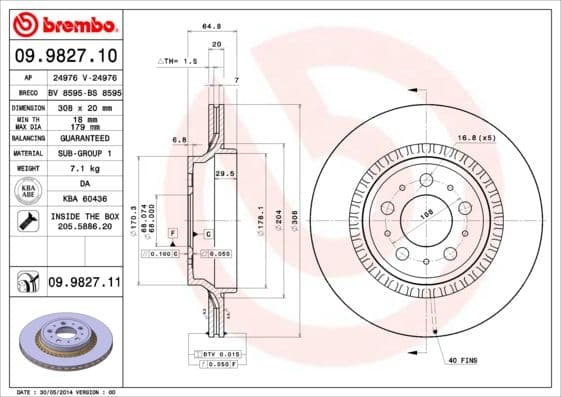 Bremžu diski BREMBO 09.9827.11 1