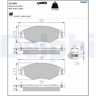 Bremžu uzliku kompl., Disku bremzes DELPHI LP1699 1