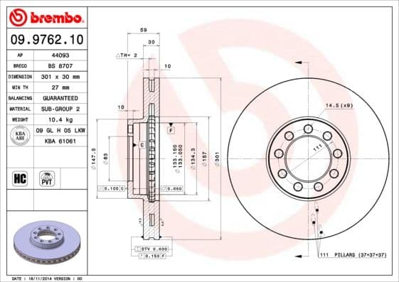 Bremžu diski BREMBO 09.9762.10 1