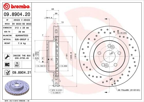 Bremžu diski BREMBO 09.8904.21 1