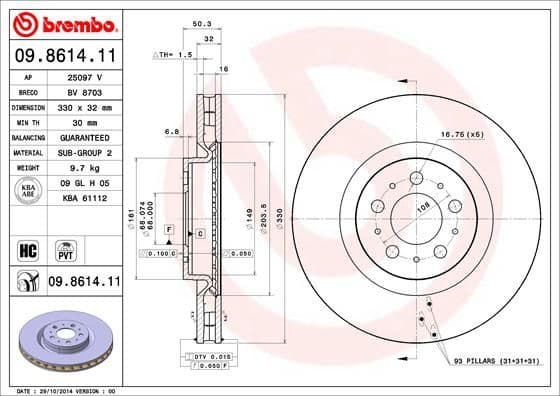 Bremžu diski BREMBO 09.8614.11 1