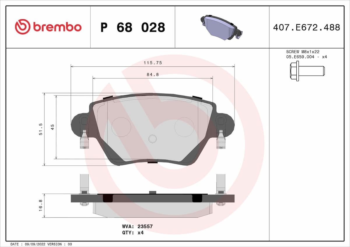 Bremžu uzliku kompl., Disku bremzes BREMBO P 68 028 1