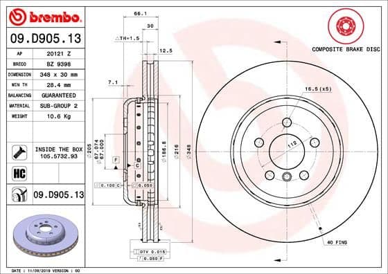 Bremžu diski BREMBO 09.D905.13 1