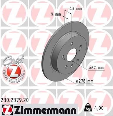 Bremžu diski ZIMMERMANN 230.2379.20 1