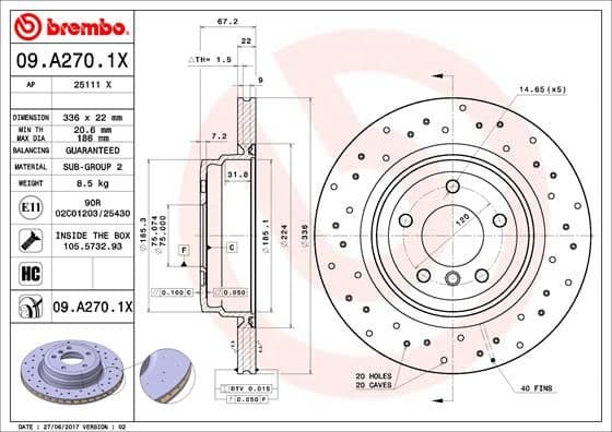 Bremžu diski BREMBO 09.A270.1X 1