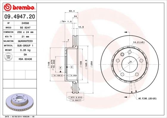 Bremžu diski BREMBO 09.4947.20 1