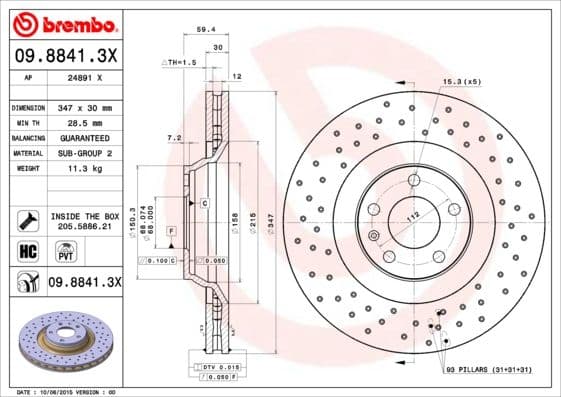 Bremžu diski BREMBO 09.8841.3X 1