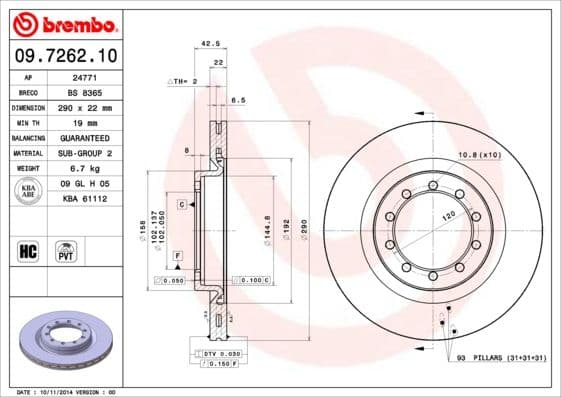 Bremžu diski BREMBO 09.7262.10 1