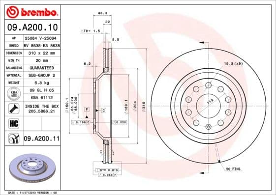 Bremžu diski BREMBO 09.A200.11 1