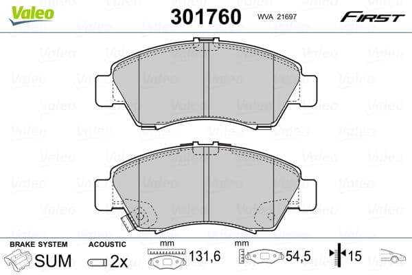 Bremžu uzliku kompl., Disku bremzes VALEO 301760 1