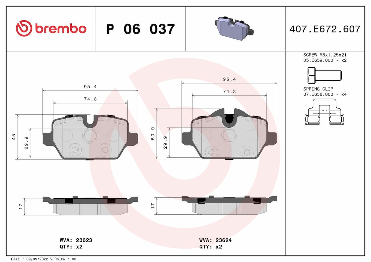 Bremžu uzliku kompl., Disku bremzes BREMBO P 06 037 1