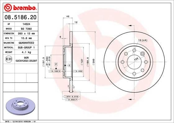 Bremžu diski BREMBO 08.5186.20 1