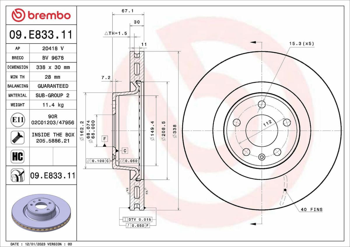 Bremžu diski BREMBO 09.E833.11 1