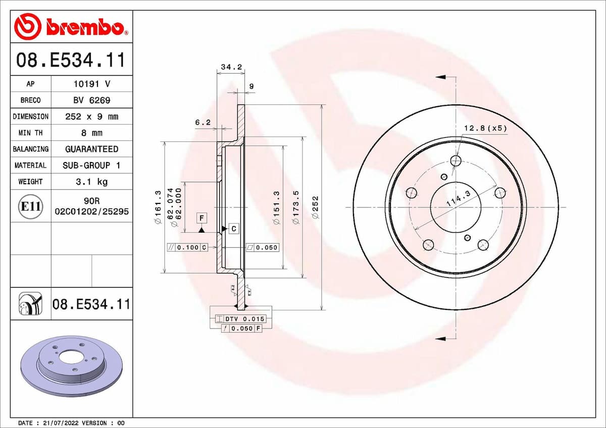 Bremžu diski BREMBO 08.E534.11 1