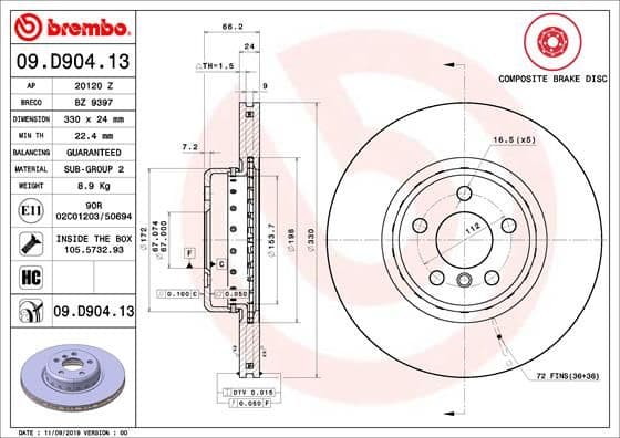 Bremžu diski BREMBO 09.D904.13 1