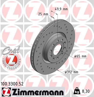 Bremžu diski ZIMMERMANN 100.3300.52 1