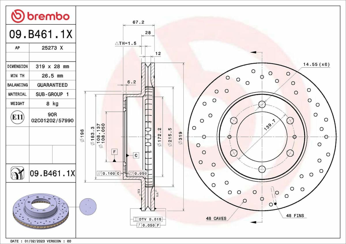 Bremžu diski BREMBO 09.B461.1X 1