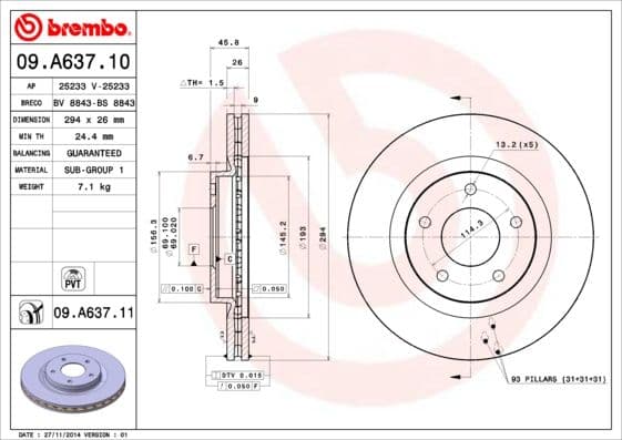 Bremžu diski BREMBO 09.A637.11 1