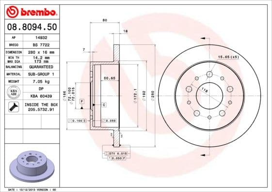 Bremžu diski BREMBO 08.8094.50 1