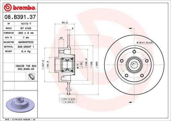 Bremžu diski BREMBO 08.B391.37 1