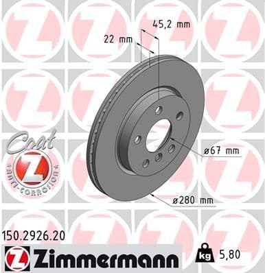 Bremžu diski ZIMMERMANN 150.2926.20 1