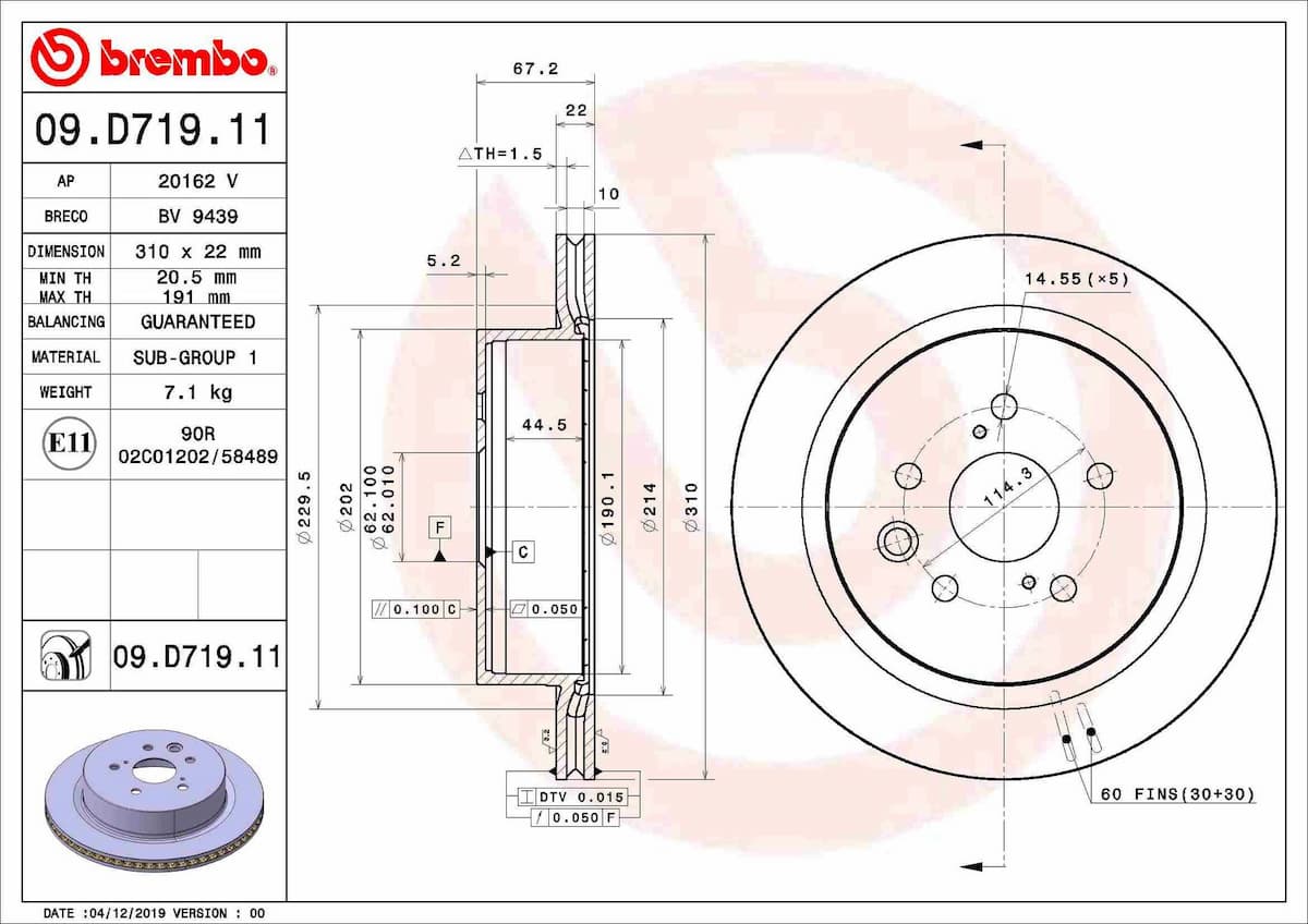 Bremžu diski BREMBO 09.D719.11 1