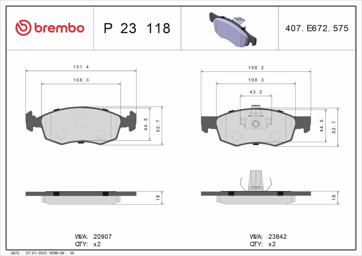 Bremžu uzliku kompl., Disku bremzes BREMBO P 23 118 1